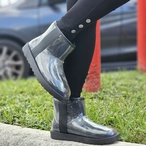 Womens Clear Black Color Ankle Comfort Boots